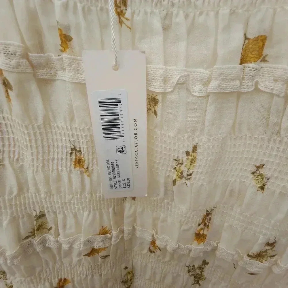 Rebecca Taylor Cream Mini Dress with Yellow Floral Motif - Picture 3 of 4
